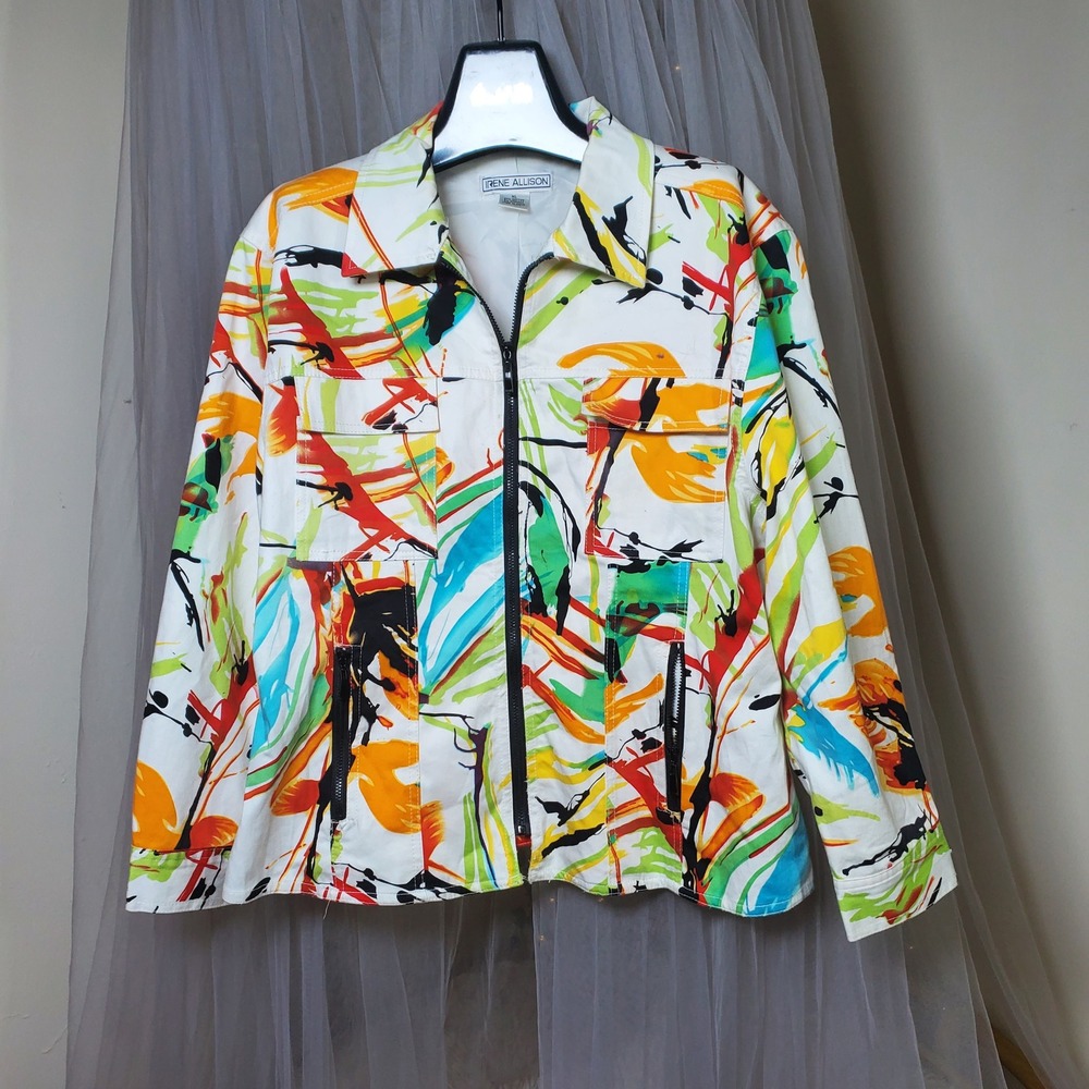 Vtg‎ Irene Allison Abstract Art To Wear Jacket XL Old Money Grandmacore Cotton